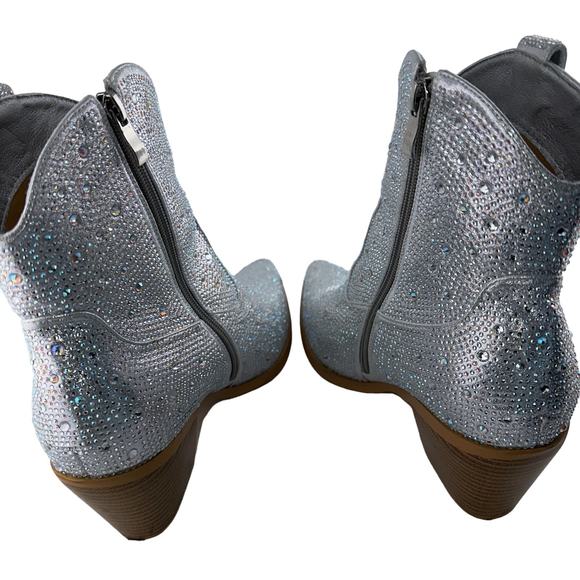 Western Cowboy Ankle Rhinestone Sparkly Boot Zip Up Pointed Toe Size 10M - Picture 6 of 7
